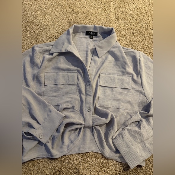 love J Tops - Cropped Lavender Button-Up Top